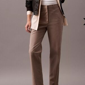 Calvin Klein Tan Straight Leg Pants High-Waisted Tailored